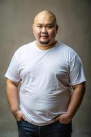Indonesian Obese Working Professional, Refined, Simple, White Oversized T-Shirt With Blank Space, Template Of Fashion Clothes for Multi-purpose, Community, Creative Agency photo