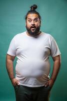 Bangladeshi Overweight Middle-Aged, Innovative, Artistic, Unisex T Shirt Mockup, Universal Clothing for Magazine, Photography, Events photo