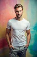 German Lean Healthy Gym Guy, Contemporary, Artistic, White Oversized T-Shirt 3D Rendering, T Shirt White Model for E-commerce, Personal, Technology photo