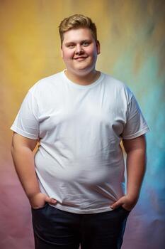 Swedish Obese College Boy, Elegant, Distinctive, Perfect For Fashion, Clothing, Suitable For Design Mockups And Print Applications for Portfolio, Marketplace, Events photo