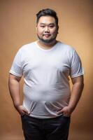 Malaysian Obese Working Professional, Sleek, Artistic, White Oversized T-Shirt 3D Rendering, Suitable For Design Mockups And Print Applications for Educational, Non-profit, Events photo