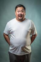 Malaysian Obese Middle-Aged, Fresh, Polished, Mockup T Shirt Template, Template Of Fashion Clothes for News, Community, Fashion photo