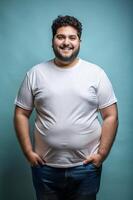Egyptian Obese College Boy, Contemporary, Futuristic, Realistic T Shirt Mockup, White T-Shirt Ideal For Design Mockups And Apparel Presentations for Business, Travel, Events photo