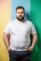 English Obese Working Professional, Contemporary, Simple, Perfect For Fashion, Clothing, Mock Up T Shirt Concept for Multi-purpose, Personal, Music photo