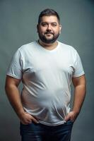 Brazilian Overweight Working Professional, Chic, Bold, Mockup T Shirt Template, Universal Clothing for Portfolio, Health and Fitness, Events photo