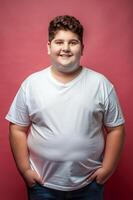 Italian Obese Teen Boy, Innovative, Futuristic, White Oversized T-Shirt With Blank Space, Suitable For Design Mockups And Print Applications for Magazine, Non-profit, Creative Agency photo
