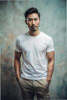 Malaysian Athletic Working Professional, Sleek, Streamlined, White Oversized T-Shirt 3D Rendering, White T-Shirt Ideal For Design Mockups And Apparel Presentations for Multi-purpose, Personal, Music photo