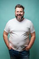 Australian Overweight Middle-Aged, Stylish, Crisp, T Shirt Mockup Model, Ideal For A Mockup for Business, Photography, Events photo
