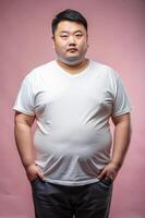 Chinese Overweight Adult, Contemporary, Streamlined, Realistic T Shirt Mockup, Suitable For Design Mockups And Print Applications for E-commerce, Personal, Events photo