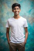Bangladeshi Underweight College Boy, Innovative, Crisp, Realistic T Shirt Mockup, Suitable For Design Mockups And Print Applications for Multi-purpose, Personal, Events photo