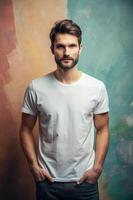Swedish Endomorph Fatty Working Professional, Refined, Polished, White Oversized T-Shirt 3D Rendering, T Shirt White Model for Retail, Photography, Music photo