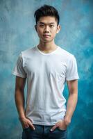 Malaysian Ectomorph Skinny College Boy, Timeless, Distinctive, Half Sleeves, Suitable For Design Mockups And Print Applications for E-commerce, Wedding, Events photo