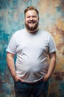 Swedish Obese Adult, Chic, Bold, Mockup T Shirt Template, Suitable For Design Mockups And Print Applications for Blog, Real Estate, Fashion photo
