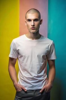 Inglés rectangular Universidad chico, elegante, armonioso, camiseta 3d representación, blanco camiseta ideal para diseño maquetas y vestir presentaciones para Blog, boda, tecnología foto