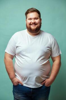 Inglés obeso gimnasio chico, innovador, atrevido, medio mangas, adecuado para diseño maquetas y impresión aplicaciones para comercio electrónico, mercado, tecnología foto