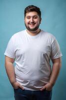 Turkish Overweight College Boy, Elegant, Streamlined, White Oversized T-Shirt 3D Rendering, Ideal For A Mockup for Corporate, Travel, Music photo