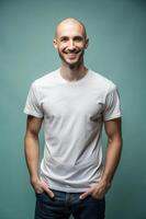 Italian Ectomorph Skinny Working Professional, Innovative, Simple, White Oversized T-Shirt 3D Rendering, T Shirt White Model for Business, Marketplace, Music photo