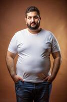 Egyptian Obese Adult, Elegant, Crisp, T Shirt Mockup Model, Template Of Fashion Clothes for Multi-purpose, Restaurant, Creative Agency photo