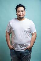 Indonesian Overweight Adult, Fresh, Streamlined, Realistic T Shirt Mockup, Suitable For Design Mockups And Print Applications for Retail, Real Estate, Music photo