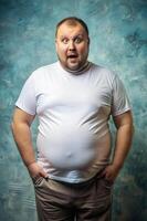 Russian Obese Middle-Aged, Chic, Streamlined, T-Shirt 3D Rendering, Ideal For A Mockup for Blog, Entertainment, Events photo
