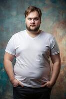 Russian Overweight Adult, Timeless, Harmonious, T Shirt Mockup Model, Mock Up T Shirt Concept for Business, Wedding, Music photo