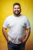 Mexican Obese Gym Guy, Stylish, Polished, White Oversized T-Shirt 3D Rendering, Suitable For Design Mockups And Print Applications for Business, Marketplace, Creative Agency photo