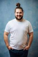 European Endomorph Fatty College Boy, Refined, Polished, Half Sleeves, Ideal For A Mockup for Blog, Wedding, Creative Agency photo