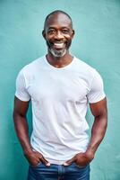 South African Lean Healthy Middle-Aged, Sophisticated, Crisp, T-Shirt 3D Rendering, Ideal For A Mockup for Blog, Real Estate, Fashion photo