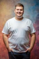 Dutch Obese College Boy, Sleek, Harmonious, T Shirt Mockup Model, Universal Clothing for Magazine, Real Estate, Music photo