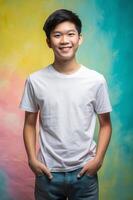 Malaysian Underweight Teen Boy, Timeless, Distinctive, White Oversized T-Shirt 3D Rendering, White T-Shirt Ideal For Design Mockups And Apparel Presentations for Multi-purpose, Personal, Fashion photo