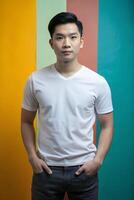 Filipino Rectangular Working Professional, Chic, Crisp, Realistic T Shirt Mockup, Mock Up T Shirt Concept for News, Photography, Music photo