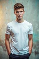 Canadian Athletic College Boy, Stylish, Artistic, White Oversized T-Shirt 3D Rendering, Suitable For Design Mockups And Print Applications for Corporate, Marketplace, Fashion photo