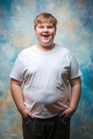 Swedish Overweight Teen Boy, Timeless, Artistic, T-Shirt 3D Rendering, White T-Shirt Ideal For Design Mockups And Apparel Presentations for Magazine, Entertainment, Music photo