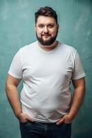 French Overweight Working Professional, Elegant, Bold, Unisex T Shirt Mockup, Universal Clothing for Educational, Community, Creative Agency photo