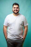 Turkish Overweight College Boy, Chic, Streamlined, T Shirt Mockup Model, Template Of Fashion Clothes for Educational, Health and Fitness, Fashion photo