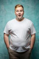 Swedish Overweight College Boy, Innovative, Balanced, Half Sleeves, Template Of Fashion Clothes for Educational, Marketplace, Technology photo
