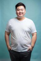 Asian Overweight Adult, Contemporary, Simple, White Oversized T-Shirt With Blank Space, Universal Clothing for E-commerce, Photography, Creative Agency photo