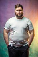 American Overweight Gym Guy, Sleek, Futuristic, T-Shirt 3D Rendering, Suitable For Design Mockups And Print Applications for Business, Marketplace, Music photo