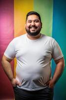 Mexican Obese Gym Guy, Refined, Polished, T-Shirt 3D Rendering, Ideal For A Mockup for Retail, Health and Fitness, Technology photo