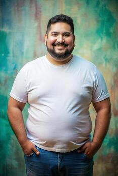 mexicano obeso gimnasio chico, sofisticado, crujiente, camiseta 3d representación, modelo de Moda ropa para educativo, entretenimiento, eventos foto