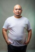 Indonesian Obese Working Professional, Elegant, Harmonious, Unisex T Shirt Mockup, Universal Clothing for E-commerce, Health and Fitness, Fashion photo