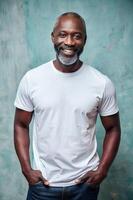 Nigerian Lean Healthy Middle-Aged, Elegant, Crisp, White Oversized T-Shirt 3D Rendering, T Shirt White Model for E-commerce, Non-profit, Music photo