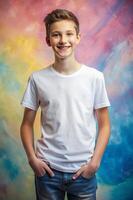 French Endomorph Fatty Teen Boy, Timeless, Balanced, T-Shirt 3D Rendering, Template Of Fashion Clothes for Educational, Photography, Technology photo