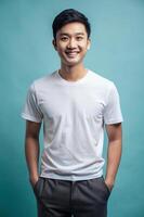 Indonesian Athletic College Boy, Refined, Artistic, Half Sleeves, Suitable For Design Mockups And Print Applications for Magazine, Community, Technology photo