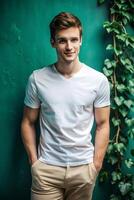 Russian Underweight Gym Guy, Timeless, Crisp, White Oversized T-Shirt 3D Rendering, Mock Up T Shirt Concept for Multi-purpose, Marketplace, Technology photo