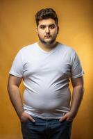Turkish Overweight College Boy, Contemporary, Crisp, White Oversized T-Shirt 3D Rendering, T Shirt White Model for Retail, Community, Music photo