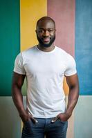 South African Endomorph Fatty Working Professional, Timeless, Streamlined, Mockup T Shirt Template, White T-Shirt Ideal For Design Mockups And Apparel Presentations for Magazine, Personal, Fashion photo
