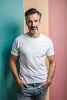 Spanish Endomorph Fatty Middle-Aged, Fresh, Simple, Mockup T Shirt Template, Suitable For Design Mockups And Print Applications for Magazine, Real Estate, Music photo