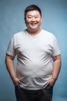 Chinese Obese Gym Guy, Sophisticated, Polished, Half Sleeves, Universal Clothing for Educational, Travel, Technology photo
