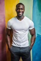 Kenyan Pear-Shaped Gym Guy, Fresh, Streamlined, White Oversized T-Shirt With Blank Space, White T-Shirt Ideal For Design Mockups And Apparel Presentations for Corporate, Wedding, Fashion photo